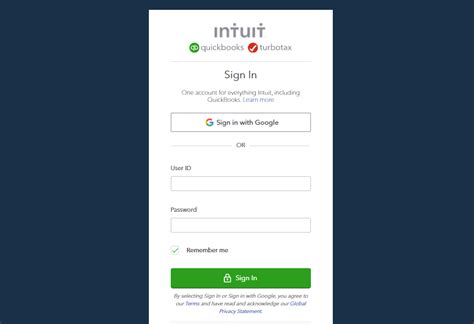 Intuit account sign in - Use your Intuit Account to sign in. Phone number, email or user ID. Standard call, message, or data rates may apply. ... Intuit, QuickBooks, QB, TurboTax, ProConnect ... 